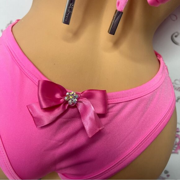 Custom swim suit one piece bikini style Swarovski crystals bling bows 🎀 ribbon - Picture 11 of 12